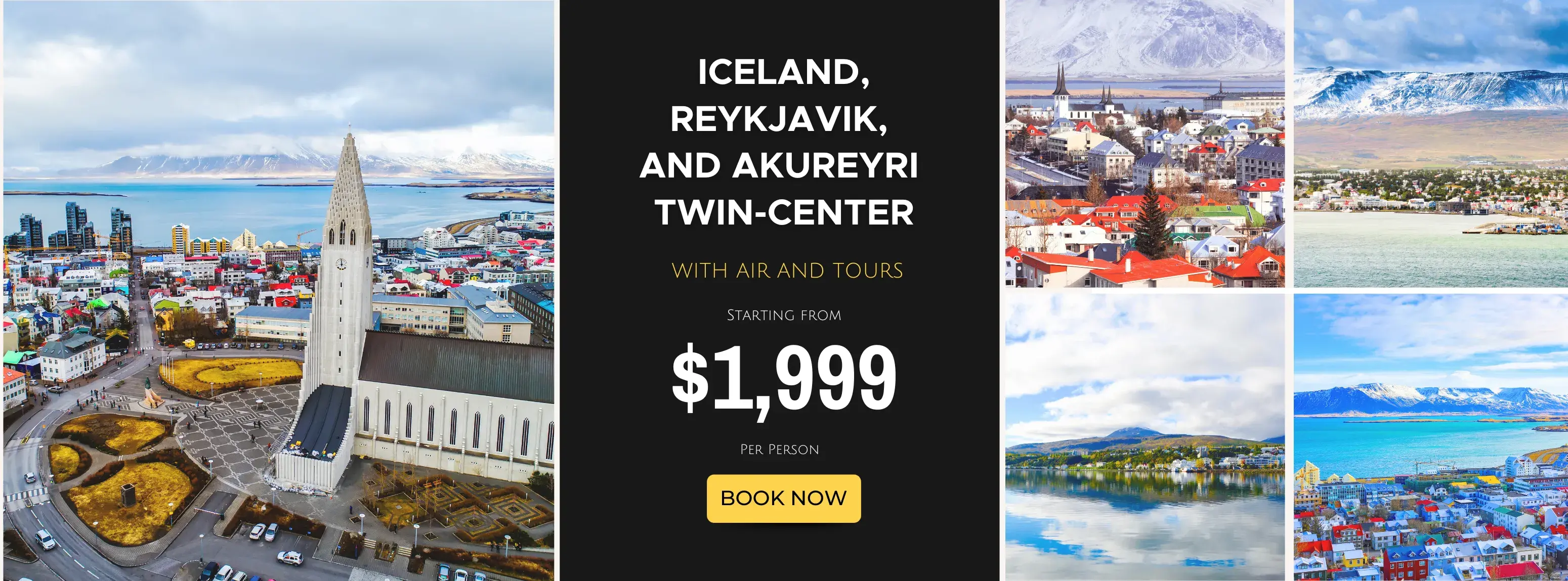 Iceland, Reykjavik, and Akureyri Twin-Center W/Air and Tours