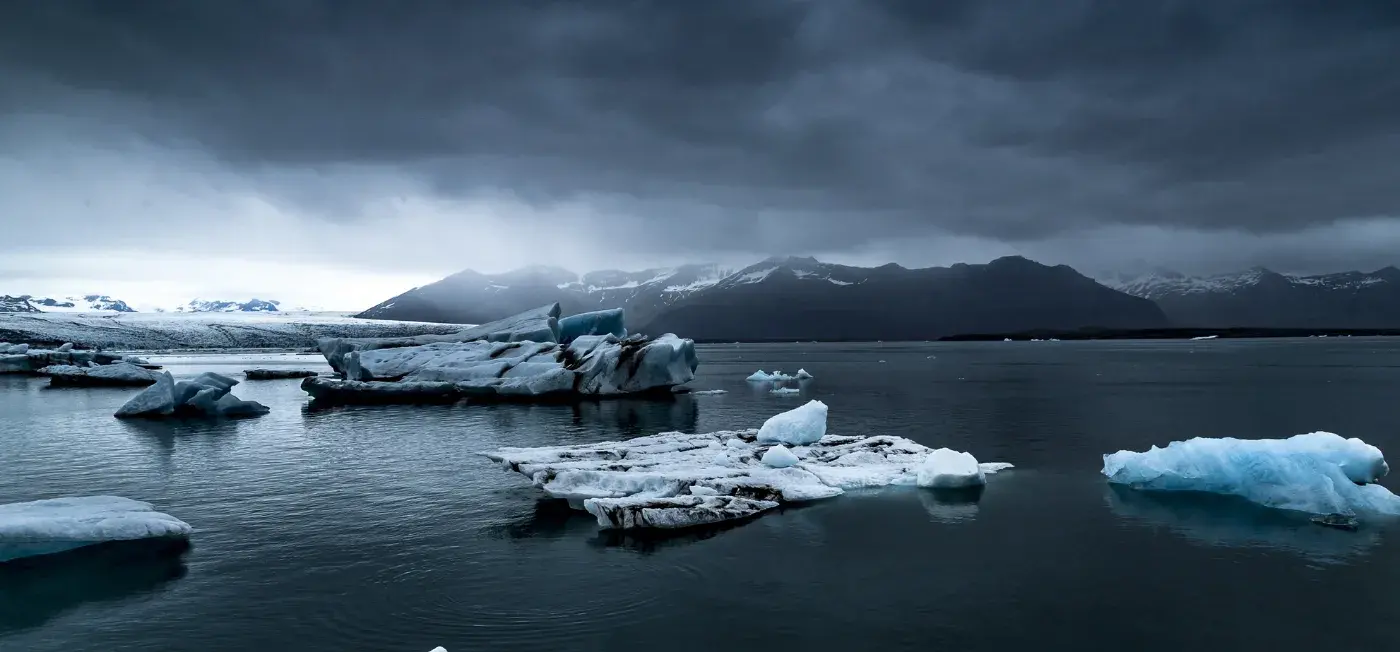 Black Sand and Glistening Icebergs view of Reykjavík, Iceland