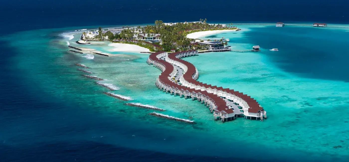 aerial view of OBLU XPERIENCE Ailafushi View of North Male, Maldives