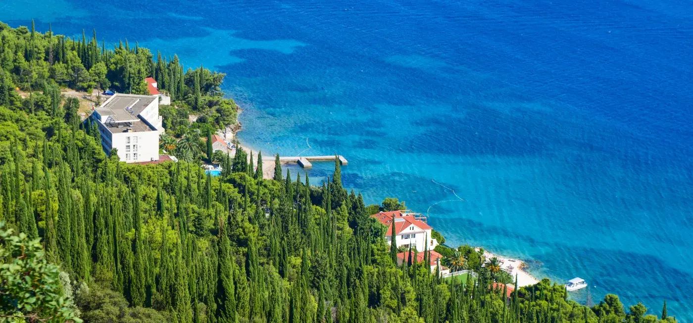 port town on the Pelješac peninsula  town view of Orebic, Croatia