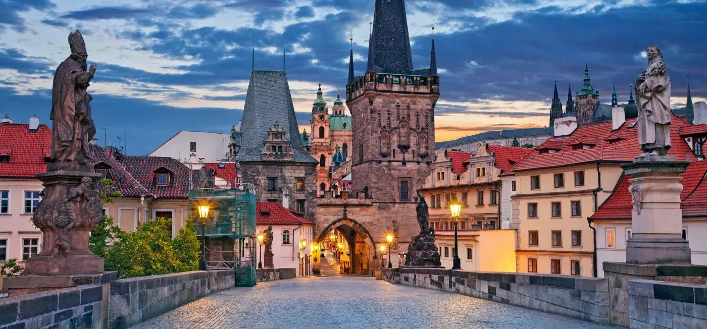Charles Bridge view of Berlin, Prague, Budapest